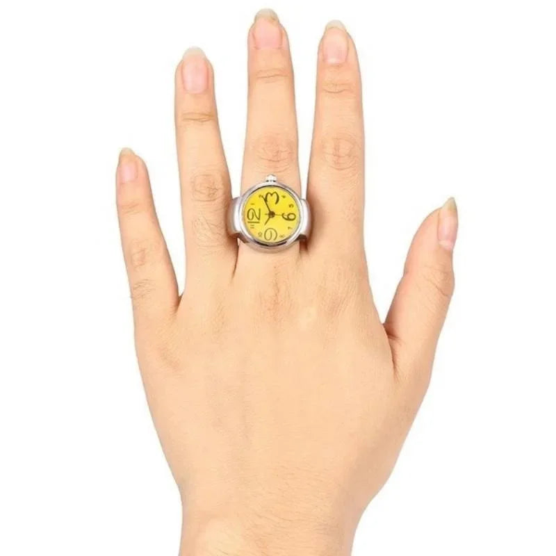 Männer Frauen Kreative Runde Elastische Quarz Finger Ring Uhr Mode Paar Uhr für Liebhaber