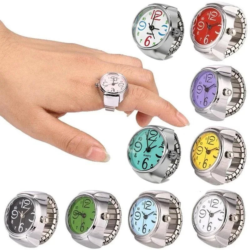 Männer Frauen Kreative Runde Elastische Quarz Finger Ring Uhr Mode Paar Uhr für Liebhaber